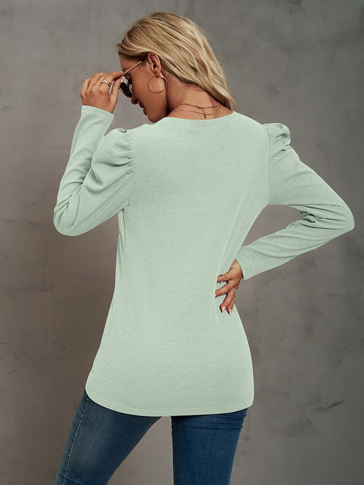 T-Shirt-Manches-sulfet-Col-Rond-pour-Femme-Streetwear-Vintage-Solide-D-contract-la-Mode