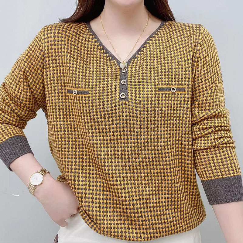 T-shirt-manches-longues-imprim-col-en-V-pour-femmes-pulls-piss-s-adt-d-contract