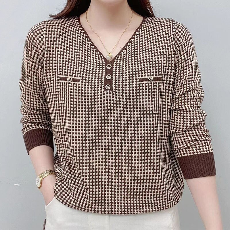 T-shirt-manches-longues-imprim-col-en-V-pour-femmes-pulls-piss-s-adt-d-contract
