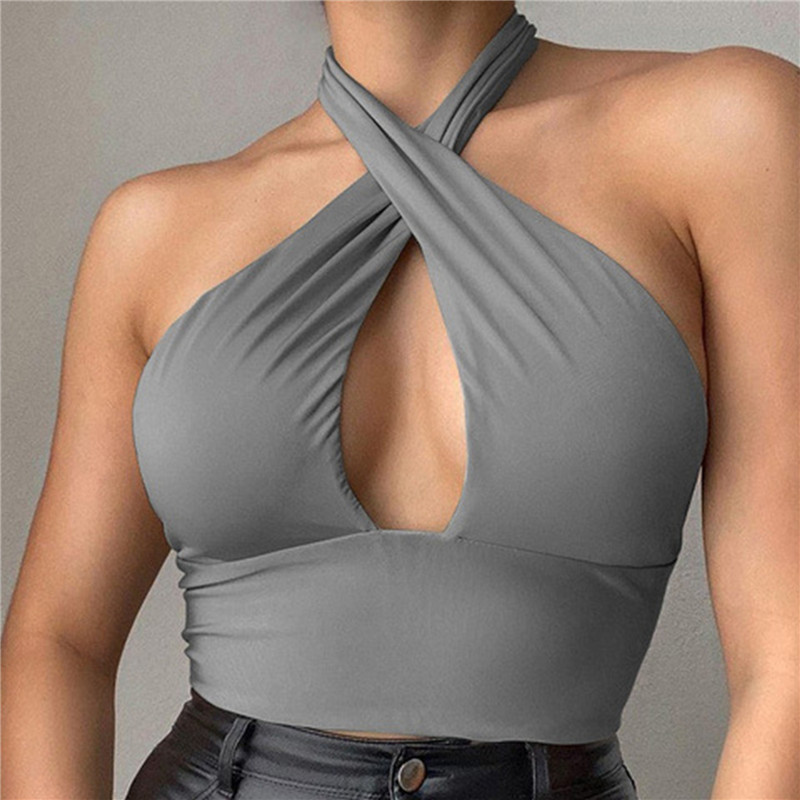 T-Shirts-col-en-V-crois-pour-femmes-licou-solide-pr-cieux-document-en-fibre-sexy