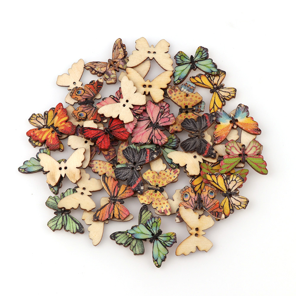 Boutons en bois 50 pièces forme papillon