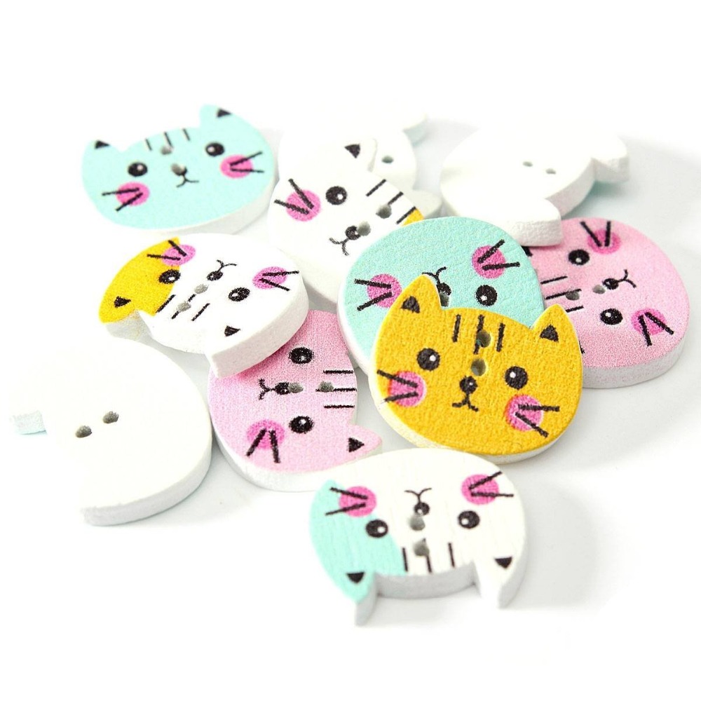 Lot-de-l-vent-en-Bois-Color-s-2-Trous-pour-Couture-Scrapbooking-Artisanat-Animal-Chat
