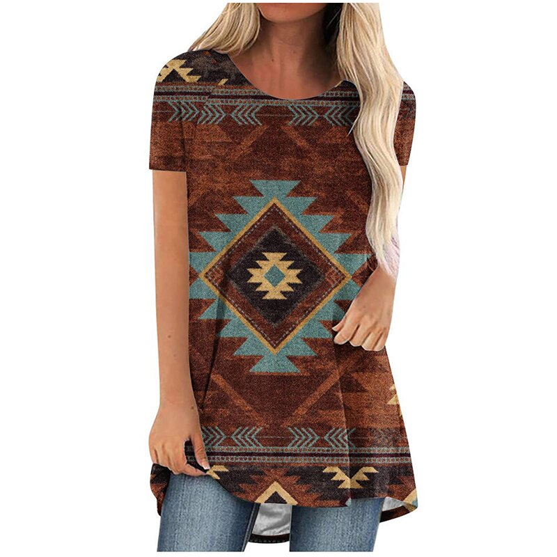 T-shirt-Manches-Courtes-pour-Femme-Streetwear-Ethnique-Azt-que-Occidental-Imprim-3D-Tunique-Nouveaux-V