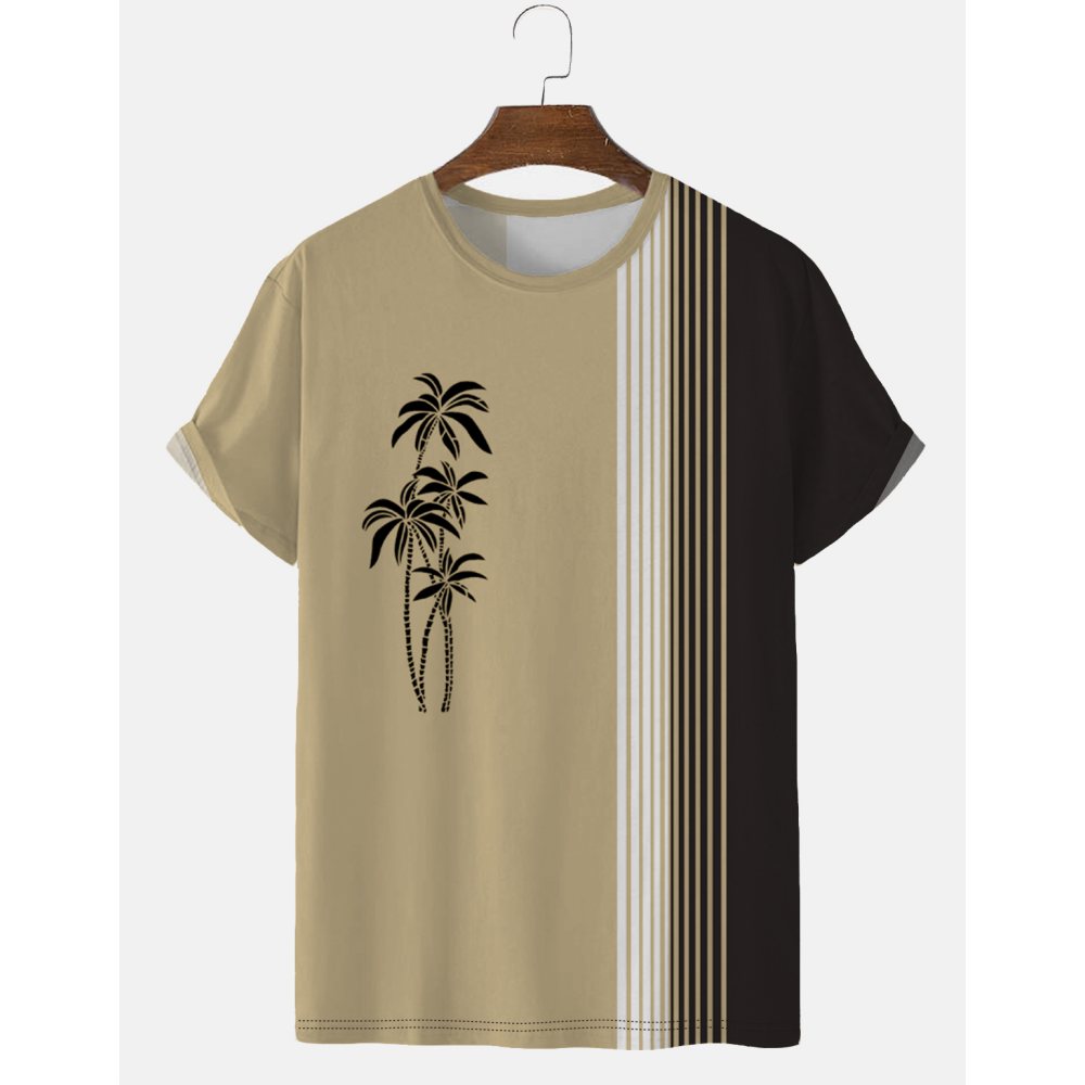 T-shirt rayé manches courtes motif Hawaïen pour homme
