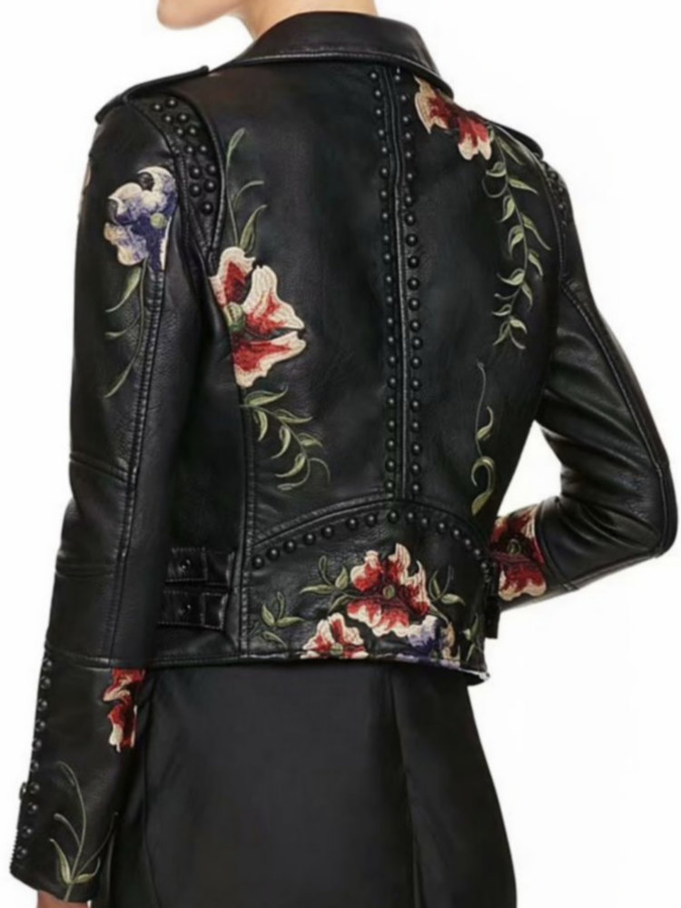 Veste-en-similicuir-imprim-floral-pour-femme-broderie-rivet-de-moto-noir-punk-motard-printemps-automne