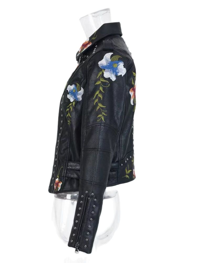 Veste-en-similicuir-imprim-floral-pour-femme-broderie-rivet-de-moto-noir-punk-motard-printemps-automne