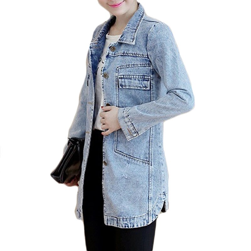 Veste-en-jean-cor-enne-pour-femme-manteau-de-base-long-mince-effiloch-bleu-marine-jean