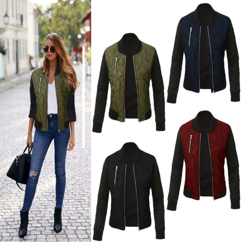 Blouson-aviateur-matelass-pour-femme-col-rond-coutures-zipp-es-monochromatique-loisirs-mode-automne-hiver-nouveau