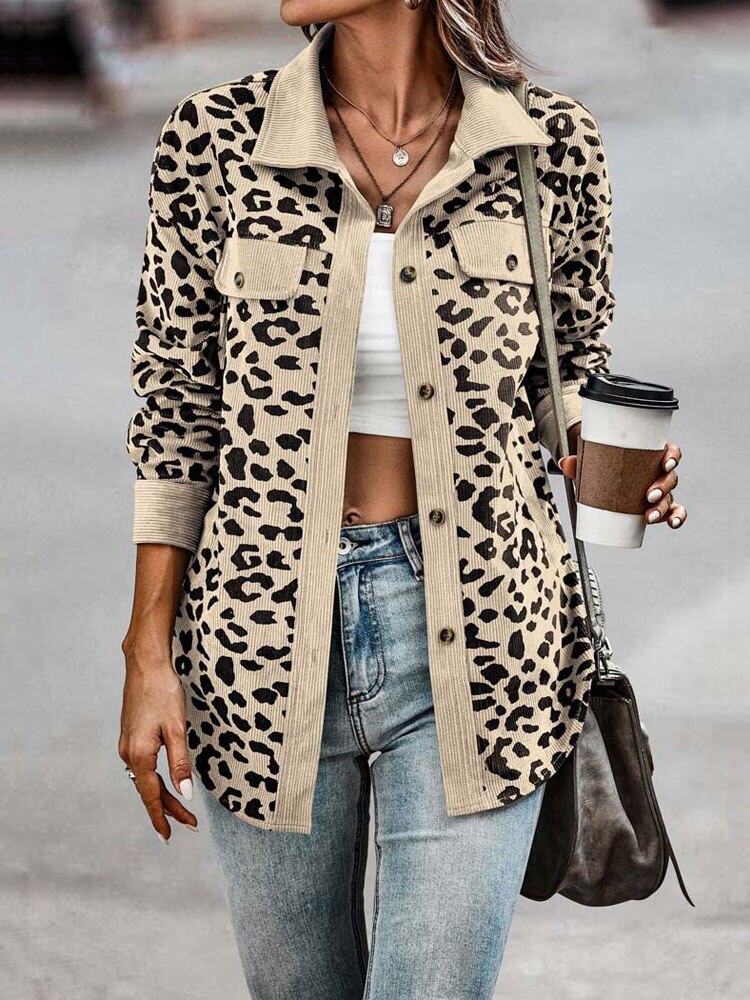 Veste en velours motif léopard pour femmes