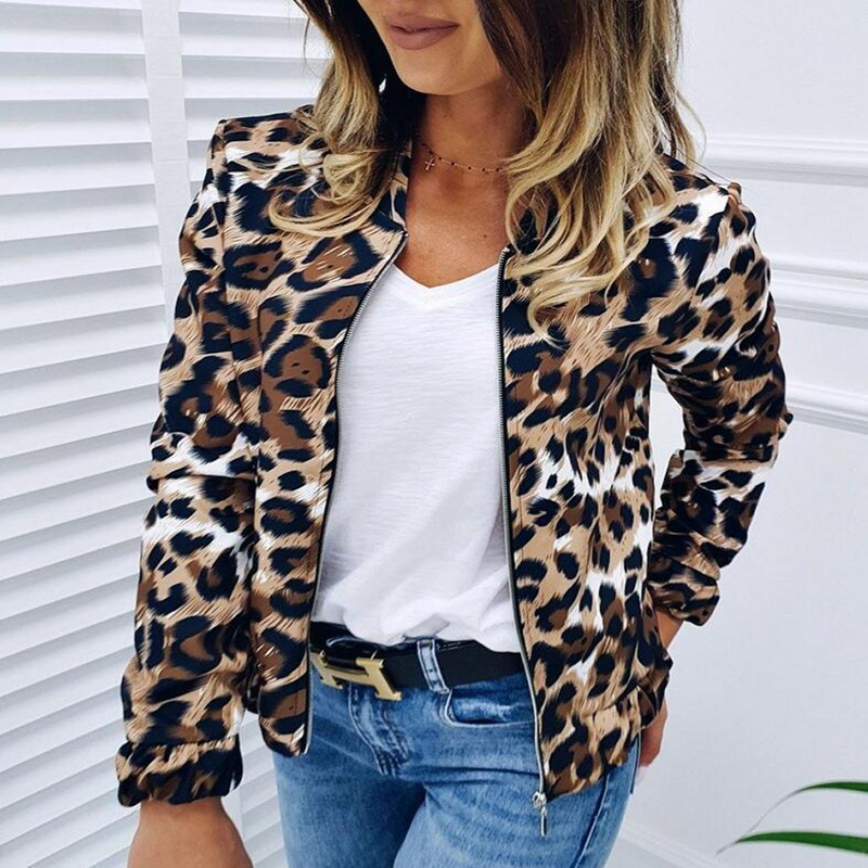 Veste zippée motif léopard pour femmes