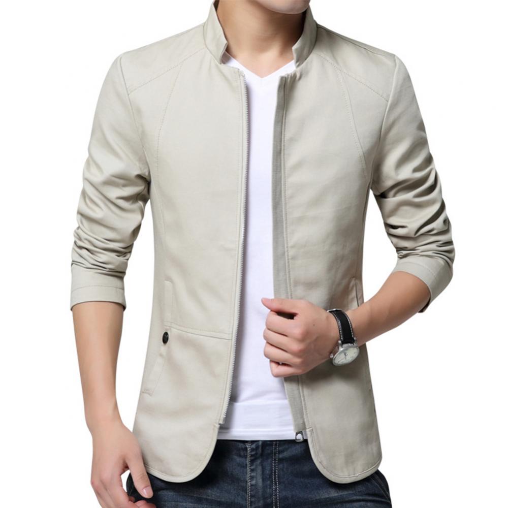Blazer-d-contract-pour-homme-veste-d-affaires-solide-col-montant-poches-zipp-es-manteau-mince