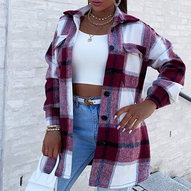 Veste-carreaux-surdimensionn-e-pour-femme-manteau-en-polaire-Vintage-haut-manches-longues-v-tements-d