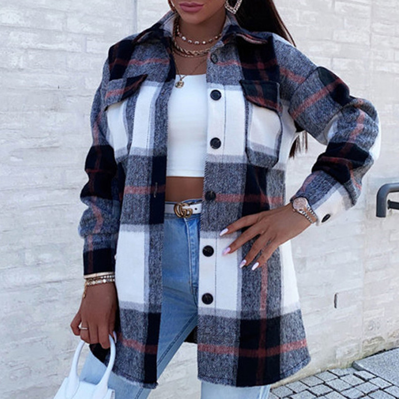 Veste-carreaux-surdimensionn-e-pour-femme-manteau-en-polaire-Vintage-haut-manches-longues-v-tements-d