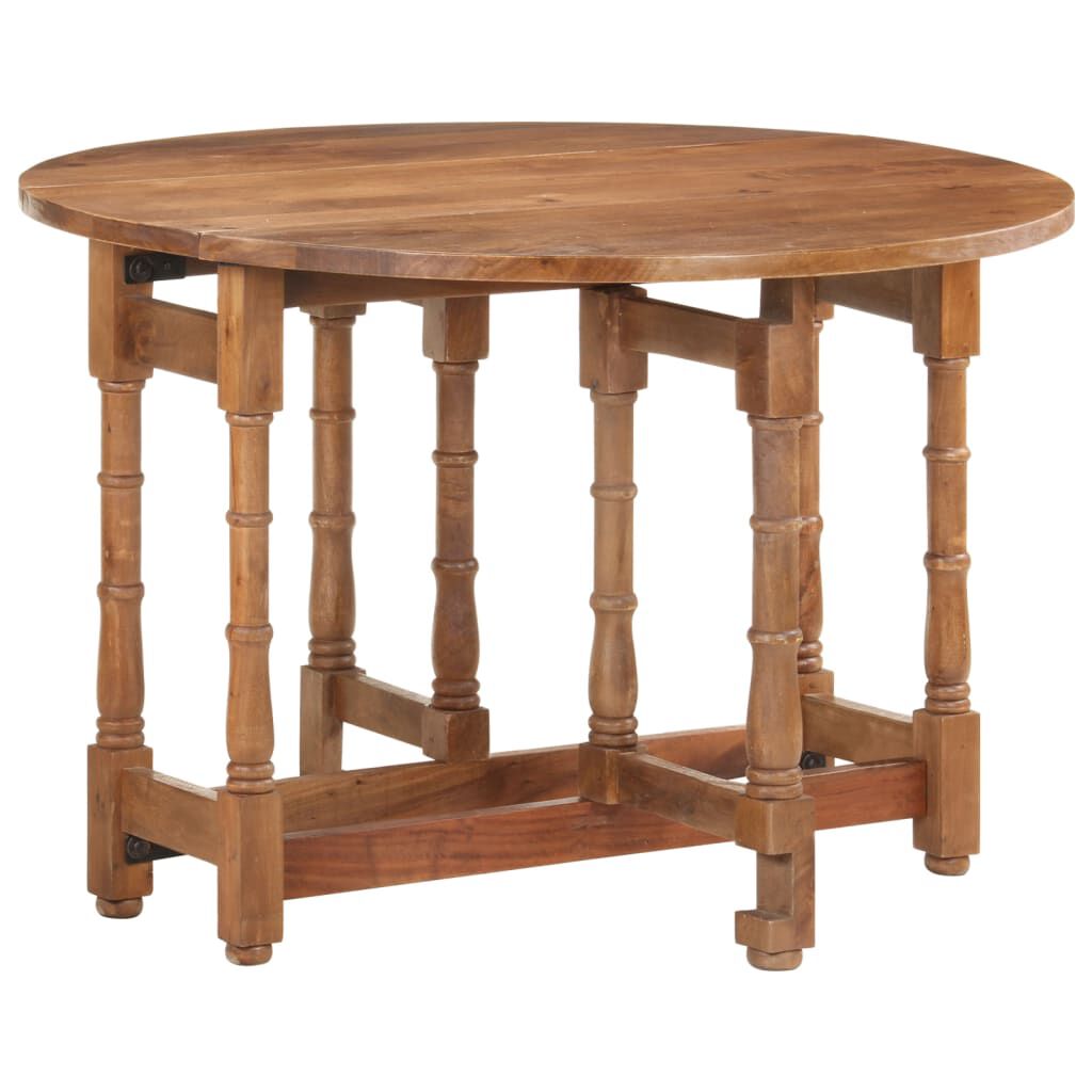 Table ronde pliable en bois massif foncé