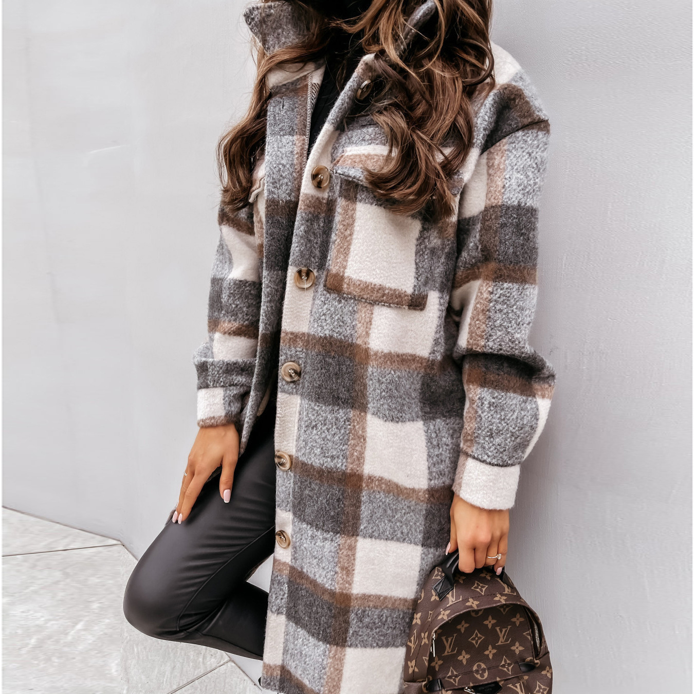 Manteau-long-simple-boutonnage-pour-femmes-pardessus-carreaux-en-laine-manches-longues-mode-automne-et-hiver