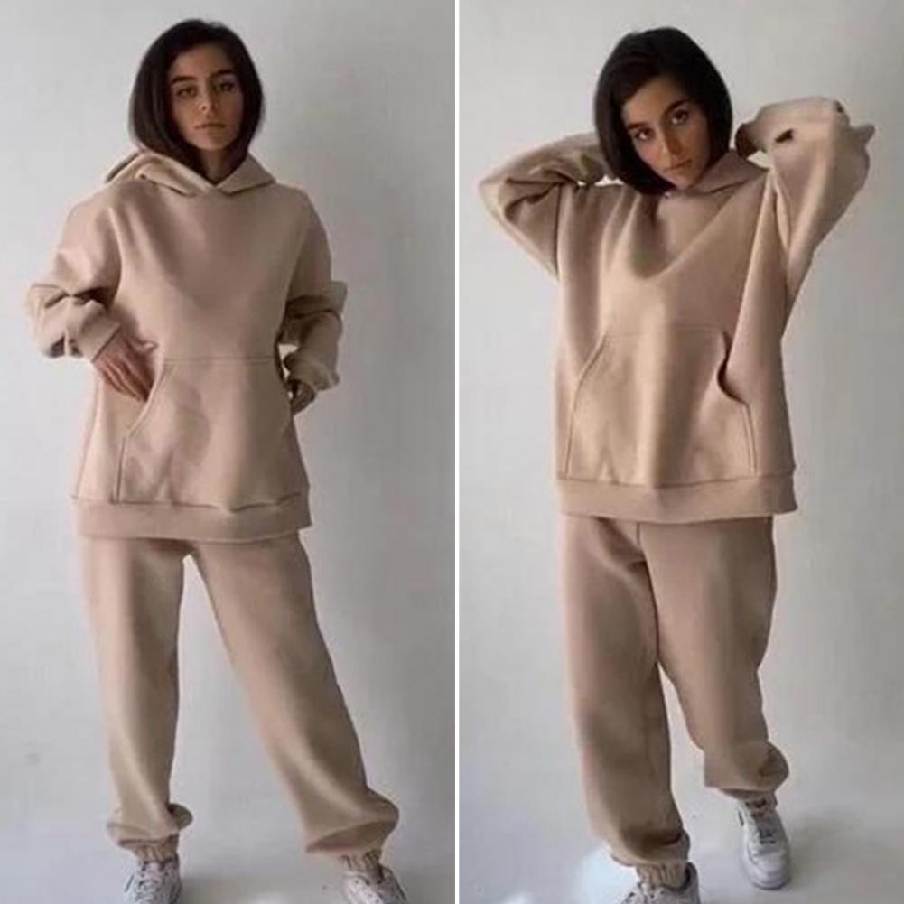 Ensemble-de-V-tements-Solides-pour-Femme-Sweat-Capuche-Court-et-Pantalon-Tenue-Sportive-Surv-tement