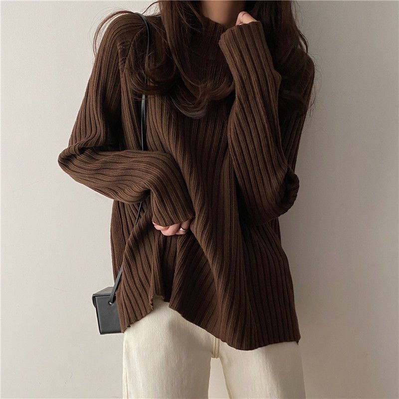 Pull-col-mi-haut-pour-Femme-6-couleurs-unies-minimaliste-d-contract-confortable-en-tricot-pour