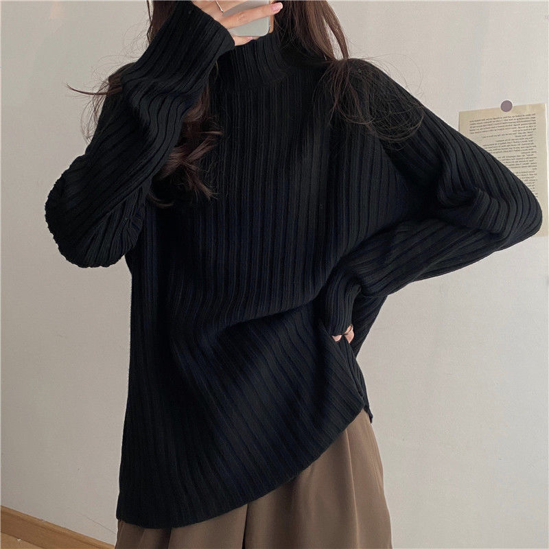 Pull-col-mi-haut-pour-Femme-6-couleurs-unies-minimaliste-d-contract-confortable-en-tricot-pour