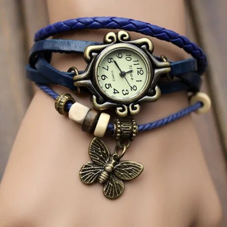 Montre-antique-envelopp-e-de-cuir-pour-femmes-et-enfants-bracelet-d-piderme-pendentifs-papillon-de