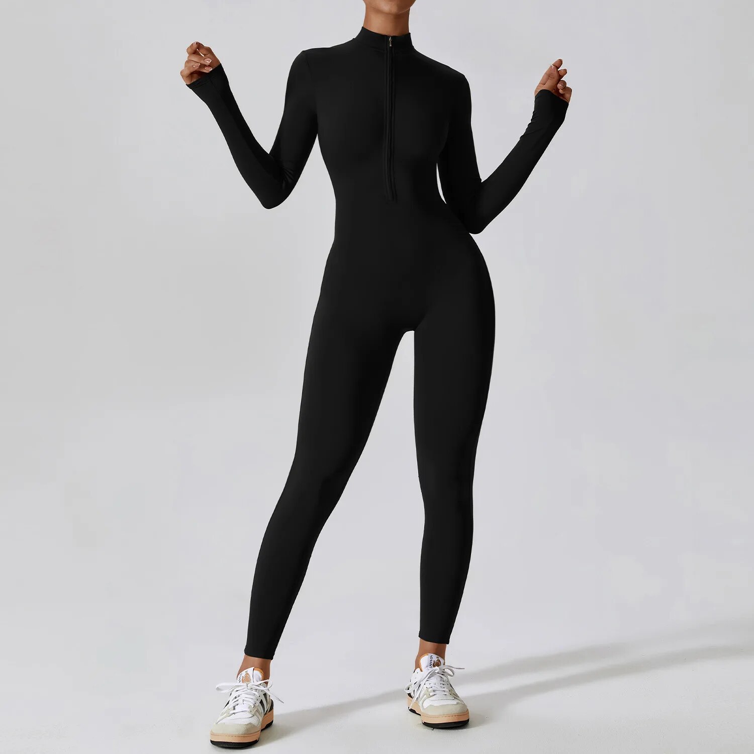 Combinaison-de-yoga-zipp-e-manches-longues-pour-femmes-v-tements-moulants-pour-la-peau-combinaisons