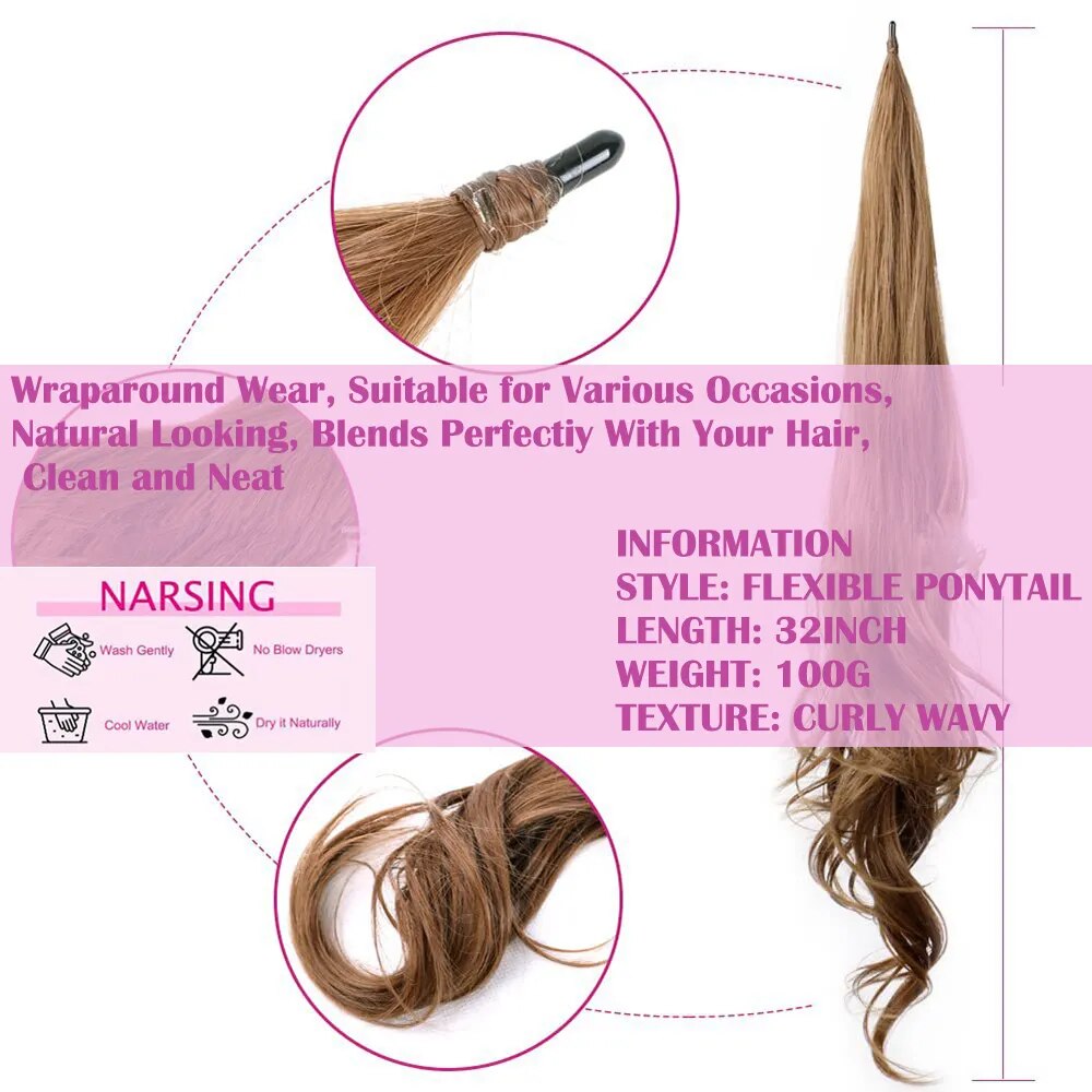 Queue-de-cheval-synth-tique-longue-pour-femme-postiche-boucl-e-naturelle-extensions-de-cheveux-flexibles