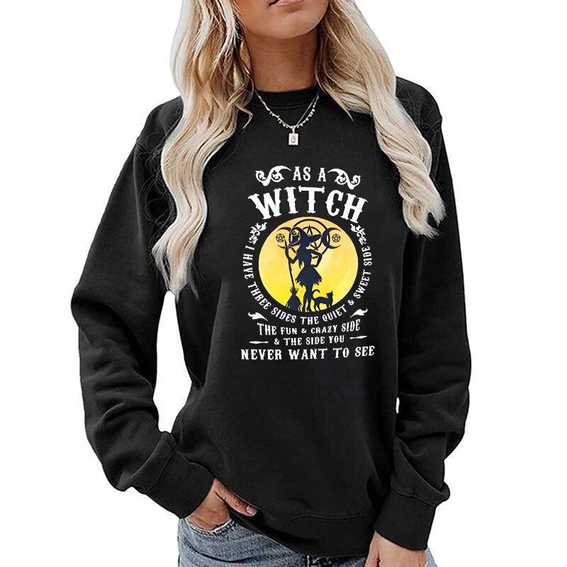Sweat-shirt-manches-longues-pour-femme-pull-Sportedly-Comme-une-sorci-re-Ne-veut-jamais-voir