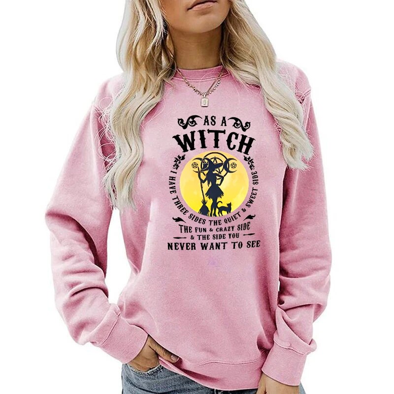 Sweat-shirt-manches-longues-pour-femme-pull-Sportedly-Comme-une-sorci-re-Ne-veut-jamais-voir