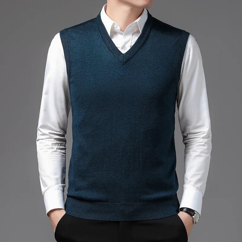 BROWON-Pull-col-en-V-pour-homme-v-tement-de-marque-solide-coupe-slim-doux-nouvelle