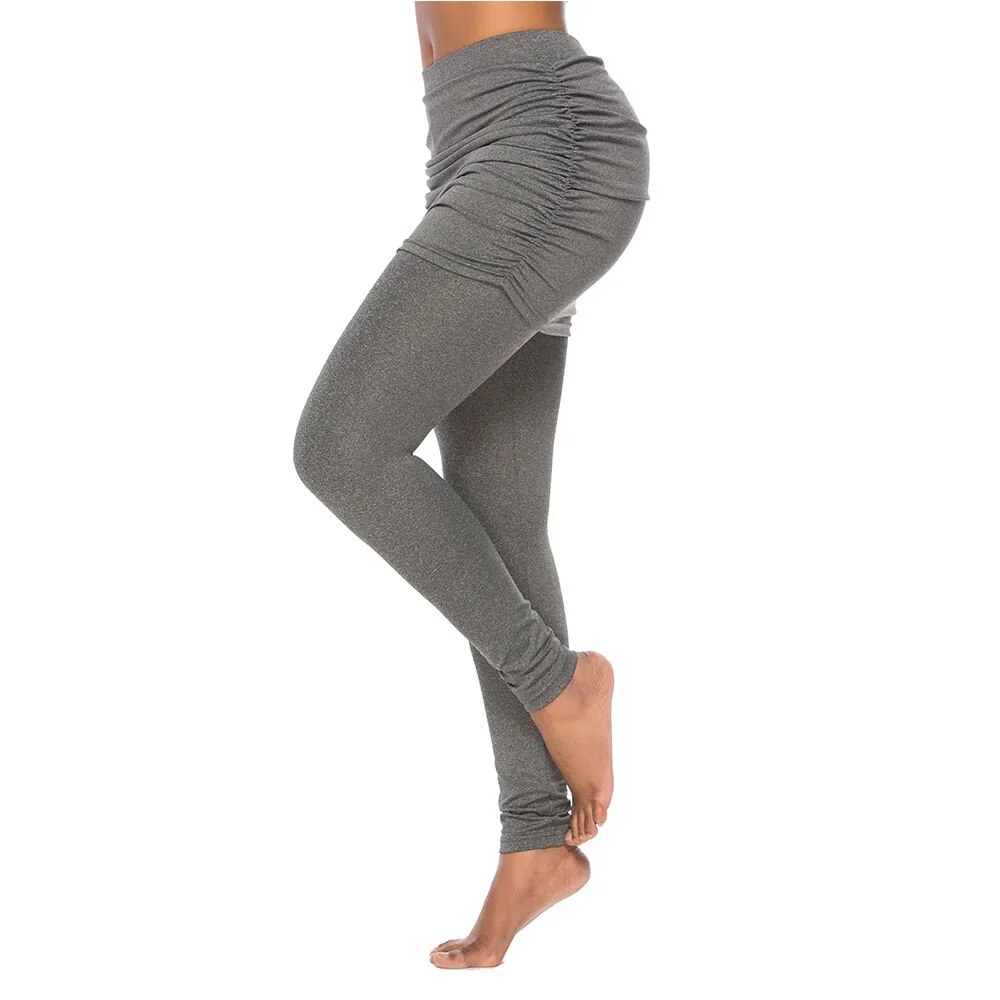 Faux-leggings-slim-deux-pi-ces-pour-femmes-pack-de-pantalons-hanche-pliss-e-jupe-pour