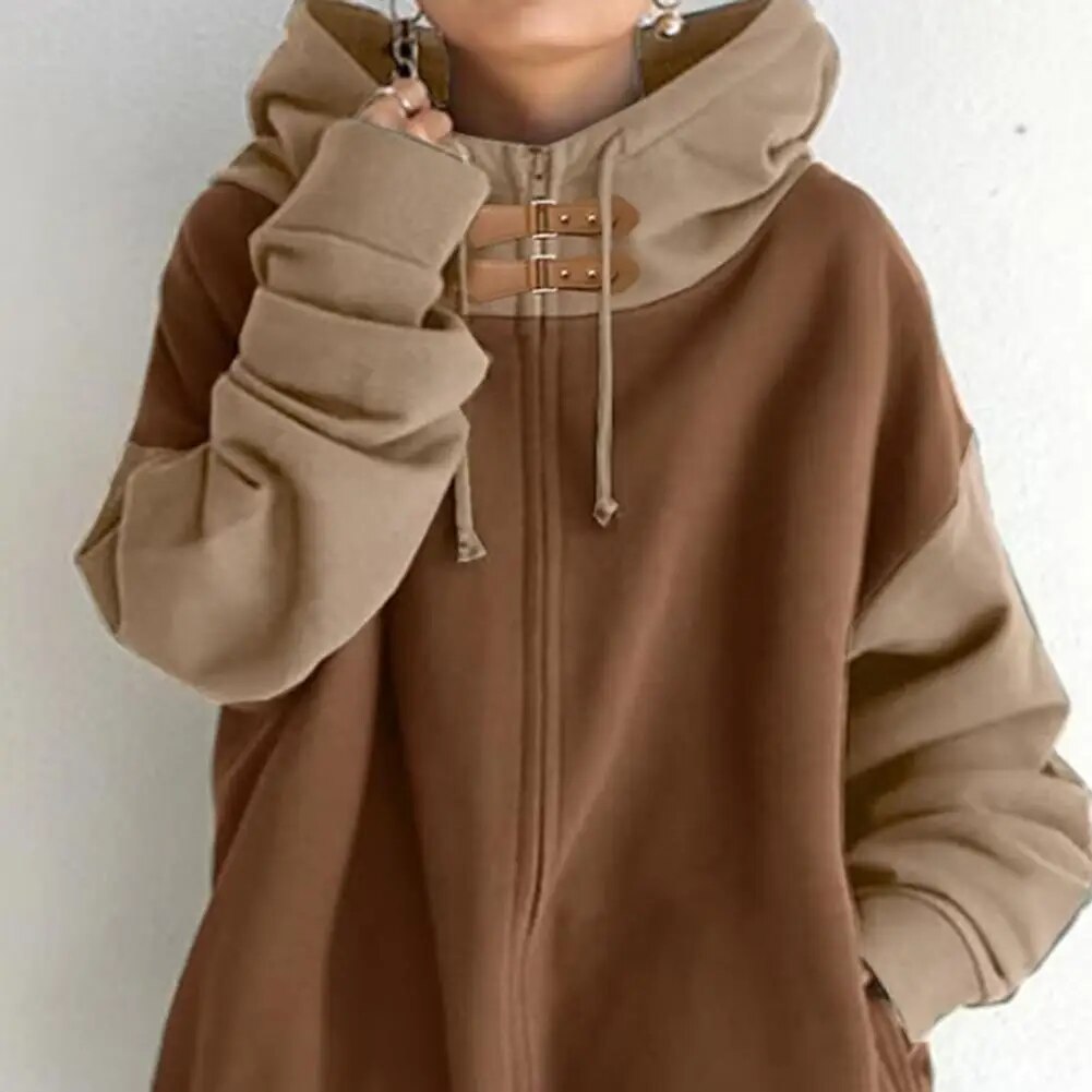 Sweat-capuche-patchwork-pour-femme-fermeture-clair-optique-fermeture-clair-fermeture-clair-poches-proximit-wstring