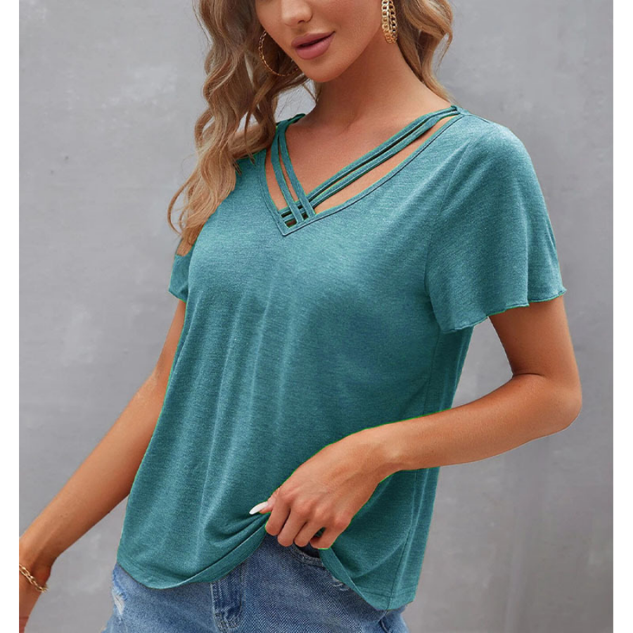Chemises-d-contract-es-manches-courtes-pour-femmes-col-en-V-coupe-couvertes-coton-solide-chemises