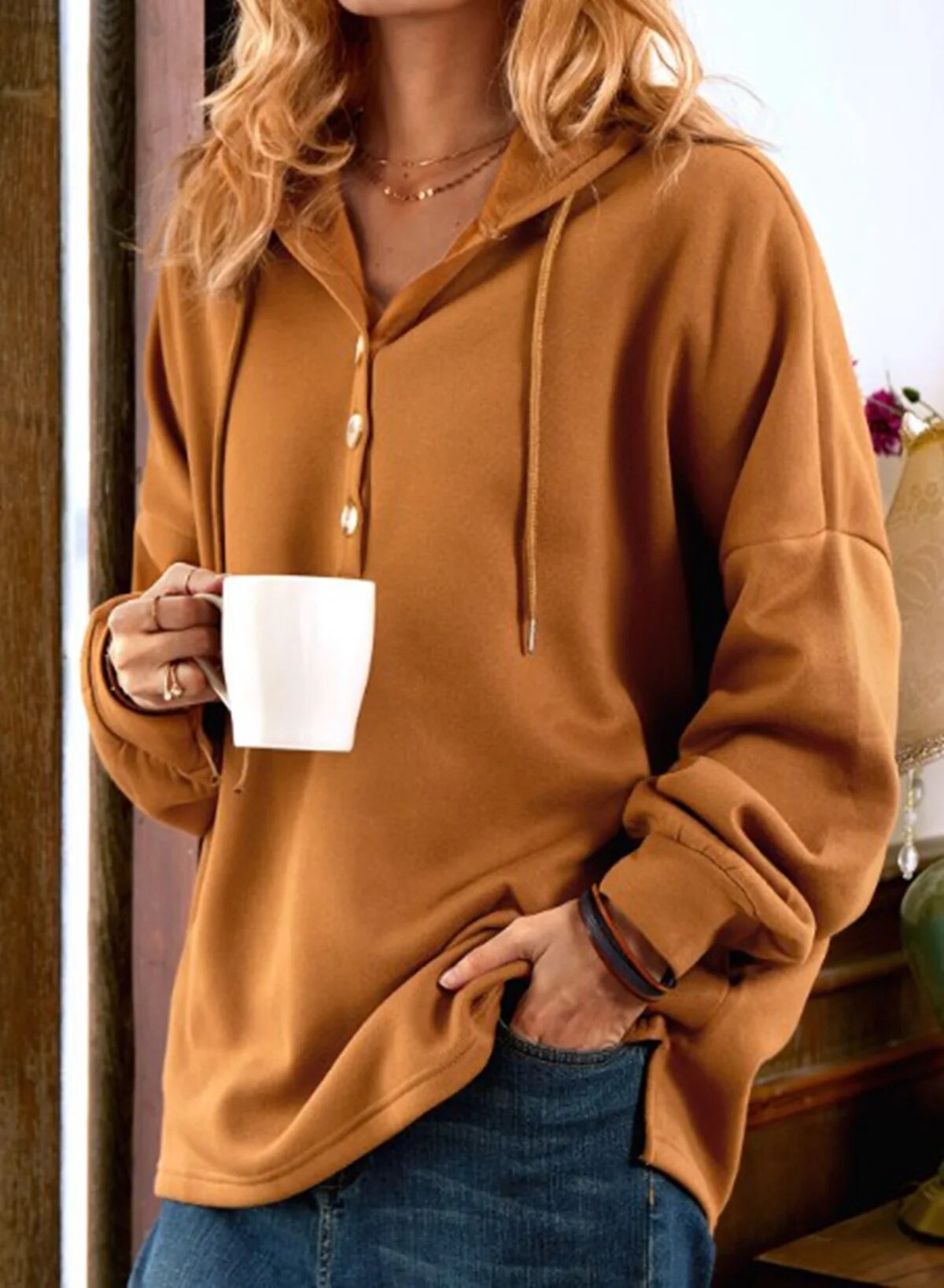 Pull-col-roul-capuche-pour-femme-bouton-PVD-grande-casquette-de-printemps-d-hiver-t-shirt