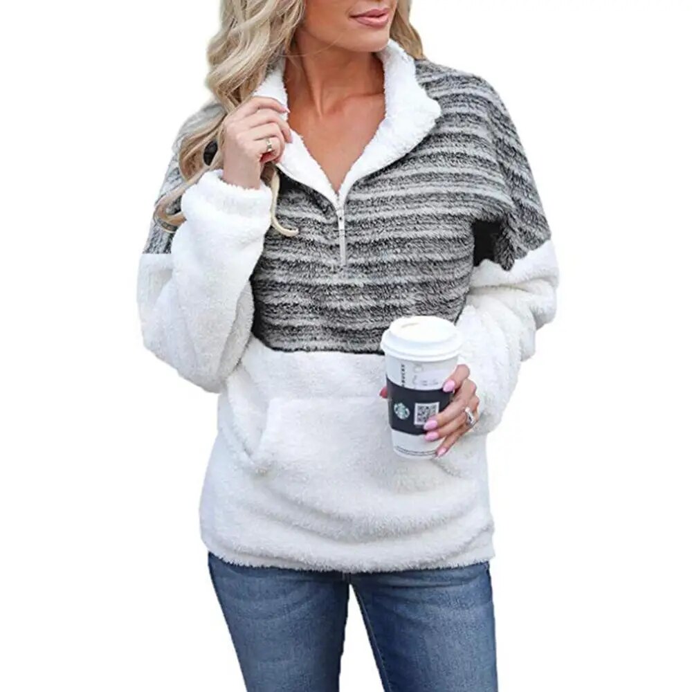 Pull-coutures-ray-es-pour-dames-optique-demi-fermeture-clair-sourire-v-tements-chauds-mode-automne