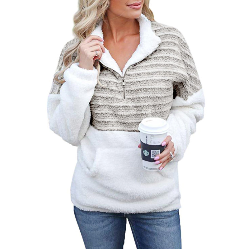 Pull-coutures-ray-es-pour-dames-optique-demi-fermeture-clair-sourire-v-tements-chauds-mode-automne
