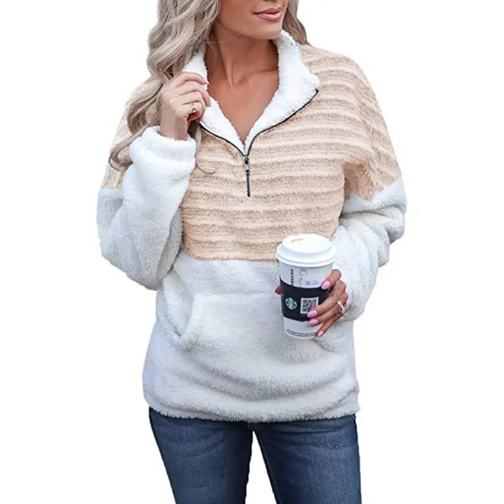 Pull-coutures-ray-es-pour-dames-optique-demi-fermeture-clair-sourire-v-tements-chauds-mode-automne