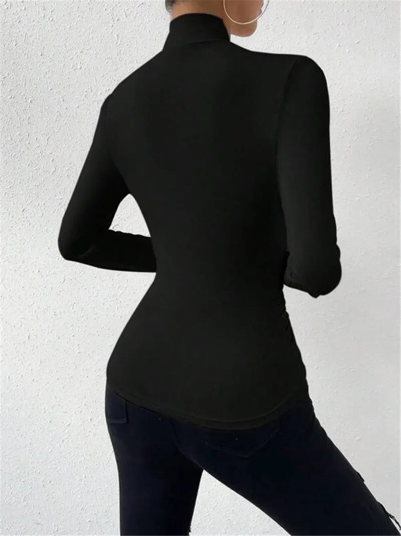 T-shirt-pliss-polyvalent-pour-femme-col-crois-fouet-coupe-couvertes-sexy-ind-pendant-design-tendance