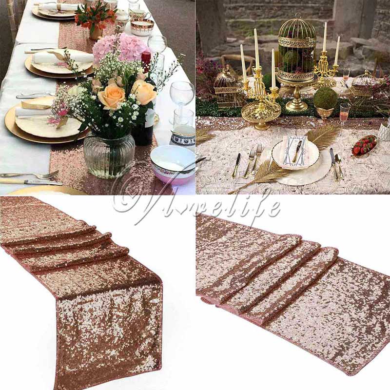 Nappe-de-Table-rectangulaire-scintillante-paillettes-Rose-or-argent-d-coration-de-Table-de-luxe-pour