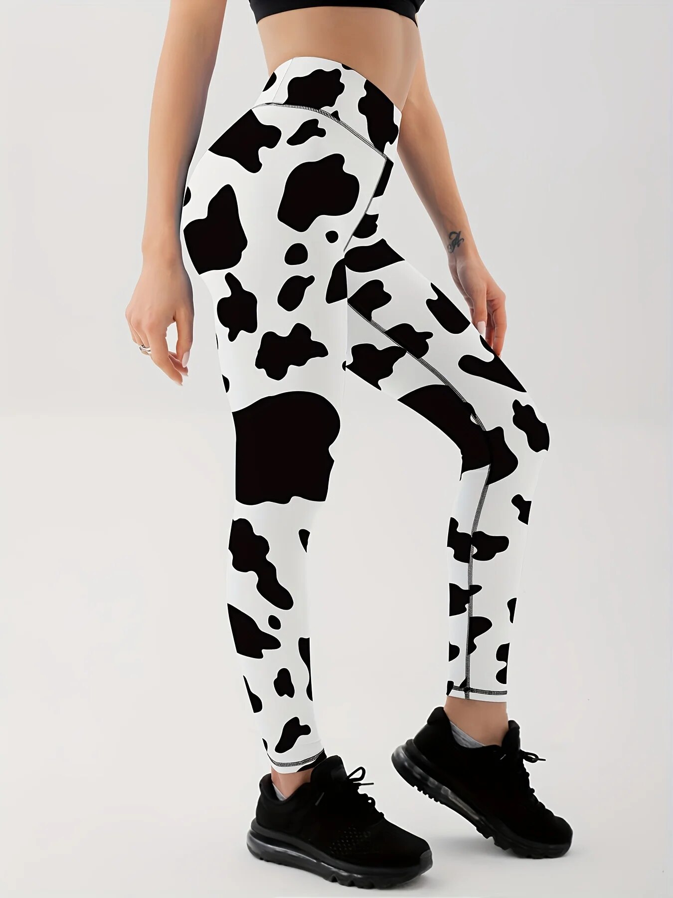 Leggings-de-yoga-taille-haute-pour-femme-pantalon-de-fitness-imprim-noir-et-blanc-animal-vache