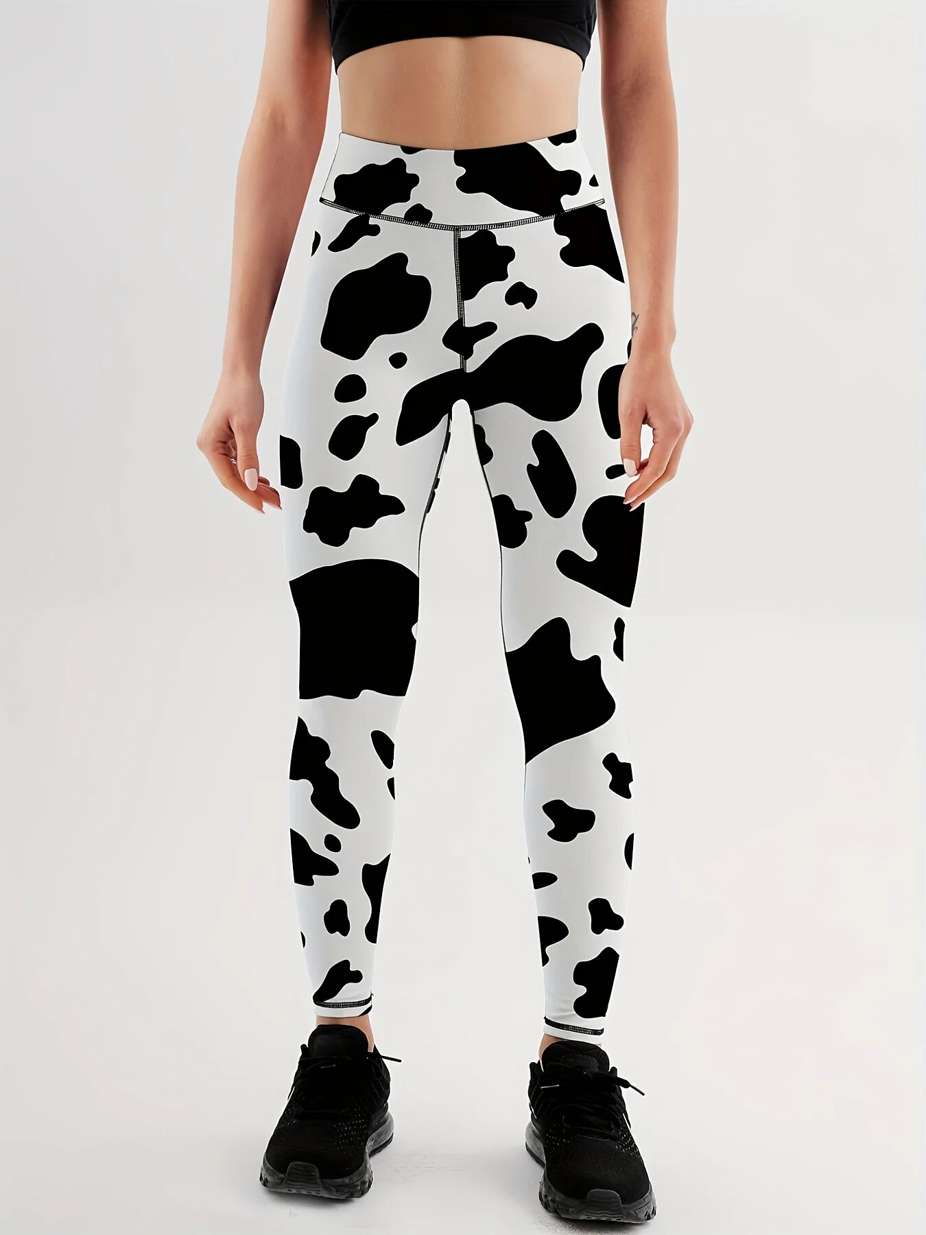 Leggings-de-yoga-taille-haute-pour-femme-pantalon-de-fitness-imprim-noir-et-blanc-animal-vache