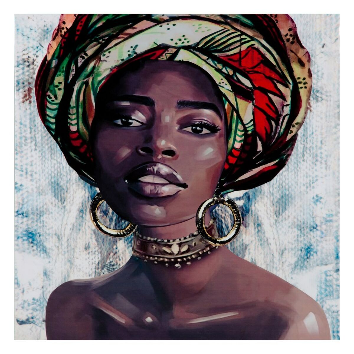 Toile Africaine Portrait Féminin 60 x 2,5 x 60 cm