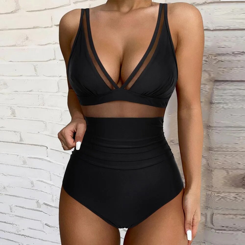 Maillot de bain une pièce avec bandes transparentes