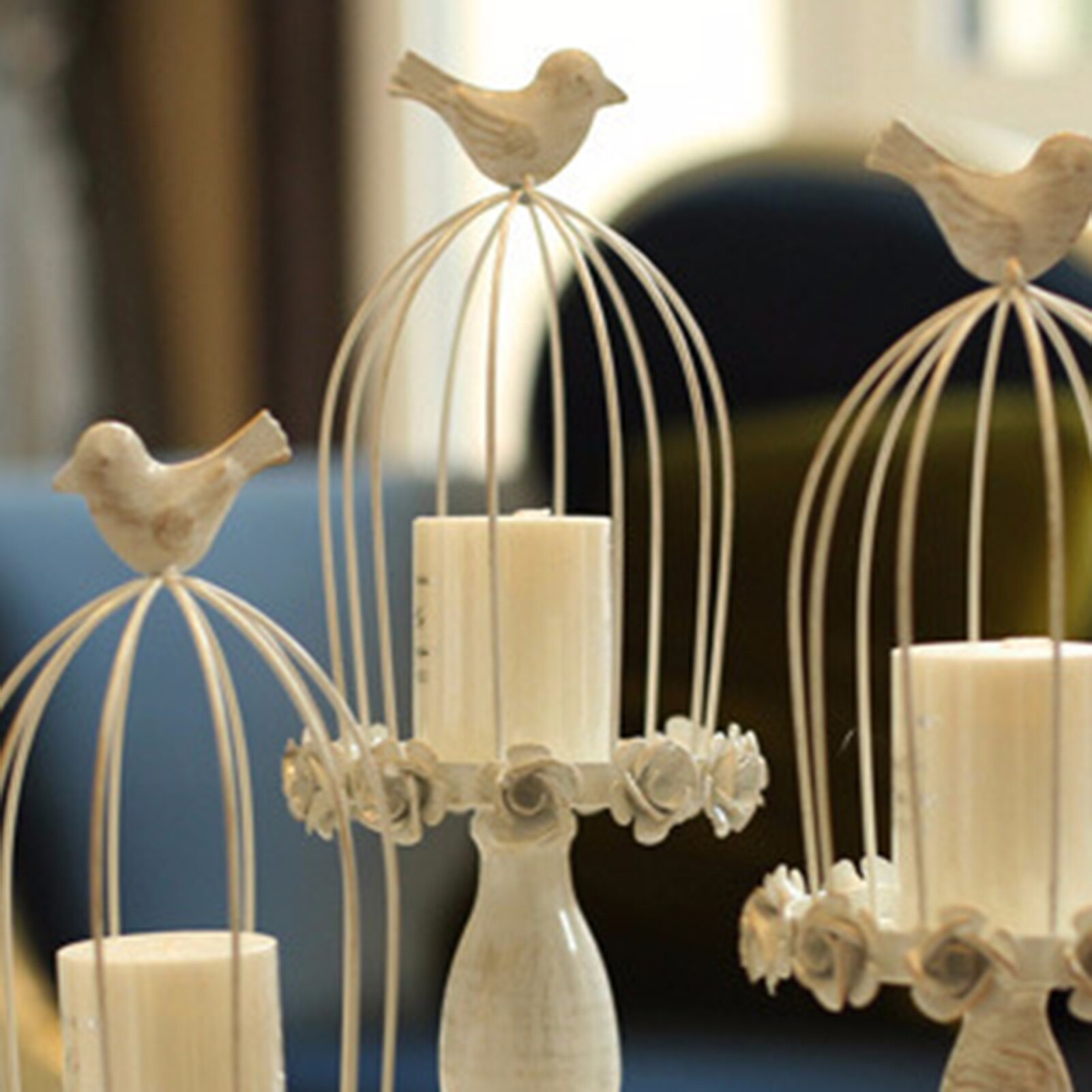 Bougeoir-anti-bougie-fait-main-ornement-Vintage-blanc-Cage-oiseaux-sculpt-d-coration-de-fleur-en
