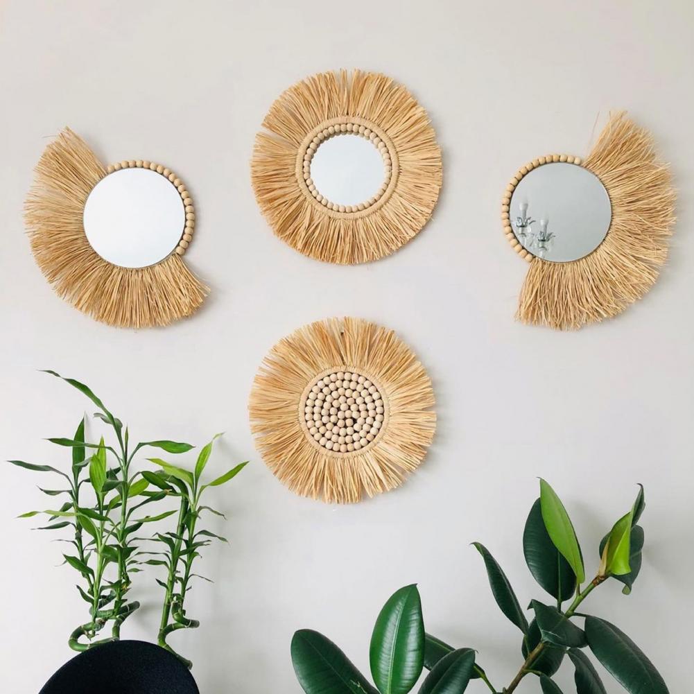 Miroir-suspendu-en-acrylique-de-Style-marocain-40CM-perles-en-bois-ornement-d-coratif-arri-re