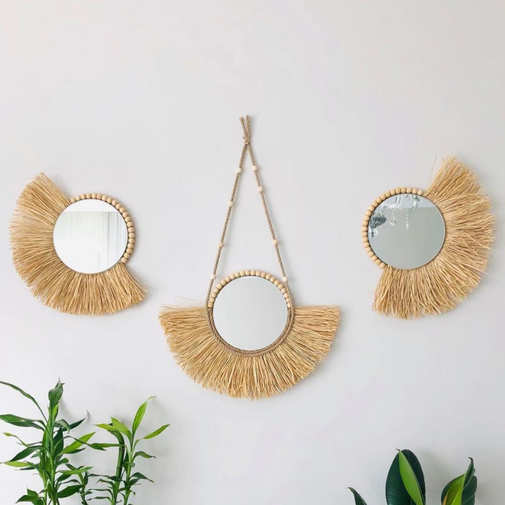 Miroir-suspendu-en-acrylique-de-Style-marocain-40CM-perles-en-bois-ornement-d-coratif-arri-re