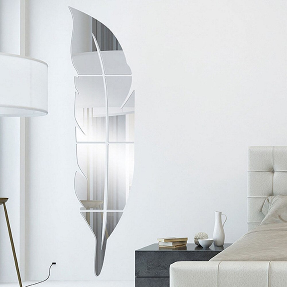 Miroir-plumes-3D-amovible-autocollants-muraux-Art-vinyle-d-coration-de-salle-de-bain-de-bureau