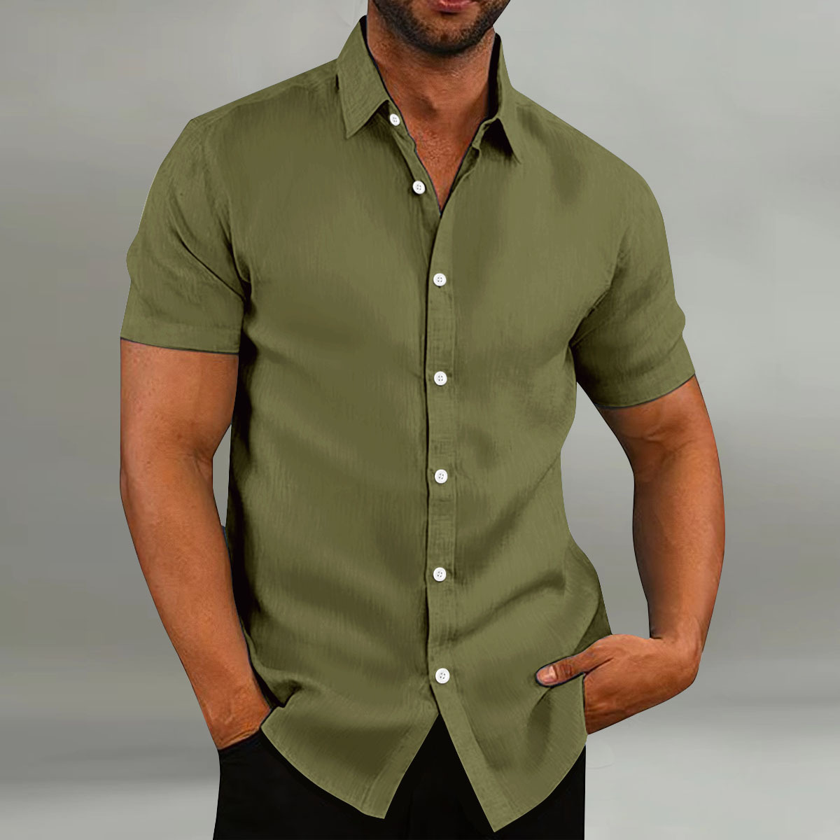 Haut-de-chemise-col-rabattu-pour-hommes-coton-r-tro-chanvre-coupe-adt-manches-courtes-d