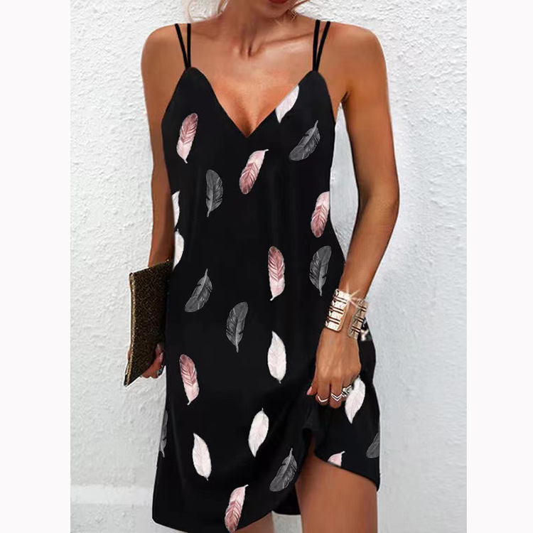 Robe-d-t-imprim-e-plage-spaghetti-pour-femmes-mode-sexy-col-en-V-grande-taille