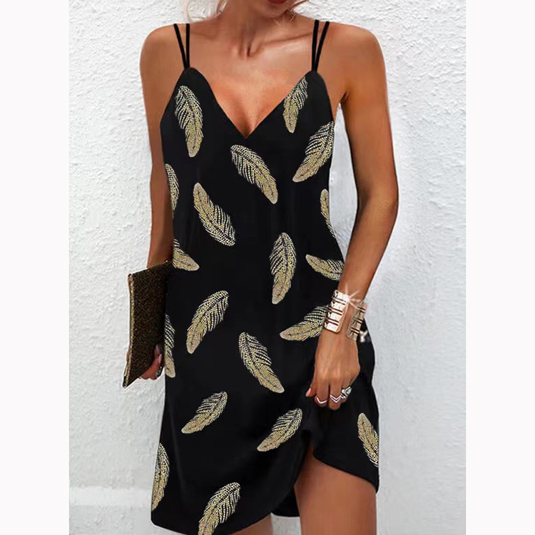 Robe-d-t-imprim-e-plage-spaghetti-pour-femmes-mode-sexy-col-en-V-grande-taille