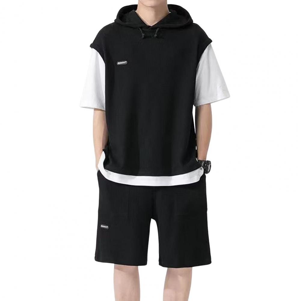 Tenue-de-sport-d-contract-e-deux-pi-ces-pour-hommes-haut-capuche-short-taille-lastique