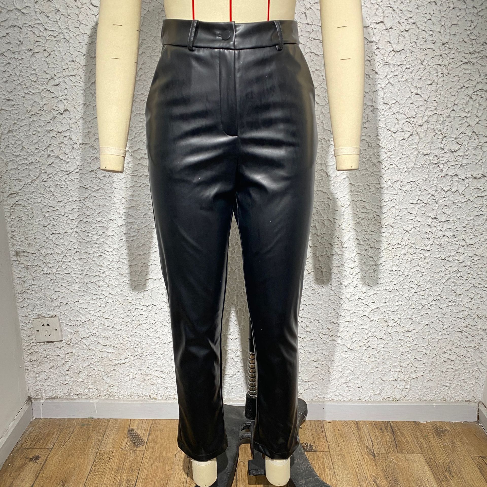 Pantalon-crayon-taille-haute-en-cuir-PU-pour-femme-pantalon-skinny-d-contract-mode-streetwear-poches